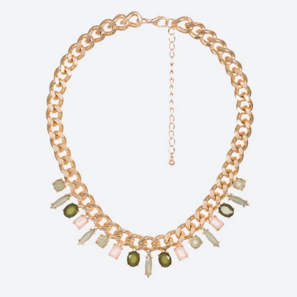 Bay to Baubles Sonna Statement Necklace gold green pink